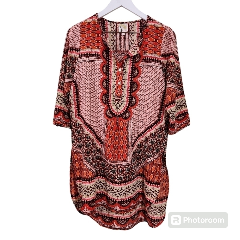 ANTHROPOLOGIE Fig and Flower Boho Tunic Top, sz S